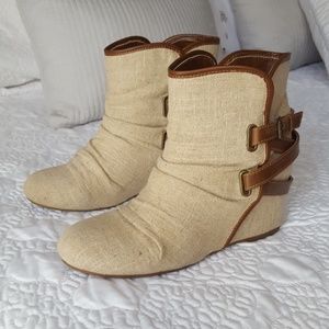 Canvas wedge booties